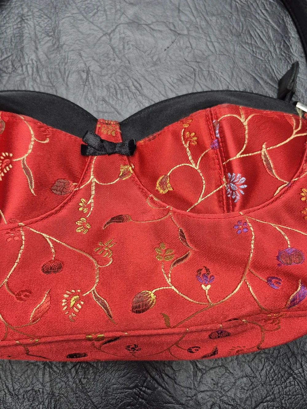 Red Floral Satin Shoulder Bag - Unbranded